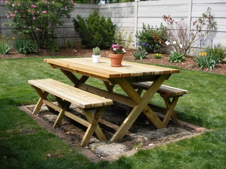 Patio Table benches Plan PDF | Outdoor Garden Picnic Table woodworking Plan