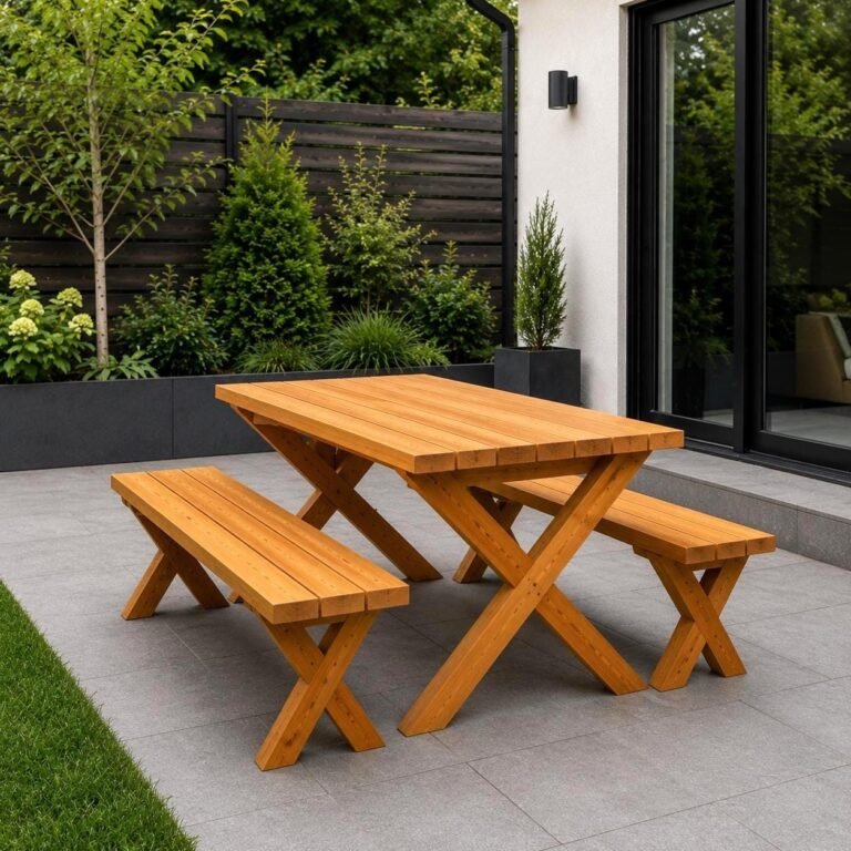 DIY Patio Table and Benches Plans, 2×4 – 2X6 Picnic Table Woodworking Project (PDF)