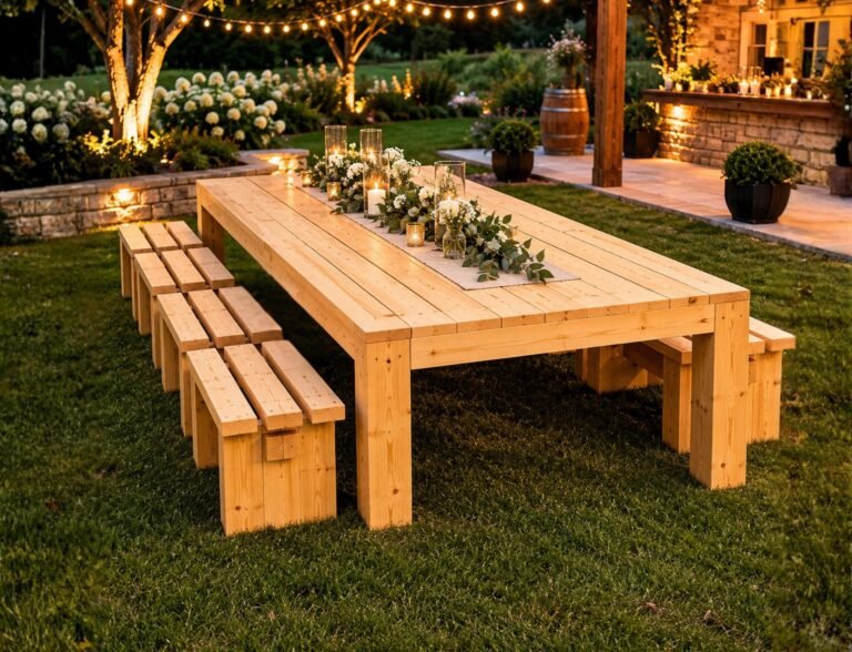 Patio Table & Benches Woodworking Plans – Large Outdoor low Boho Dining Table Build PDF
