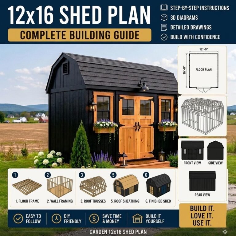 16×12 Garden Shed Plans PDF | Modern Backyard Studio | DIY Storage Shed Blueprint | Instant Dow