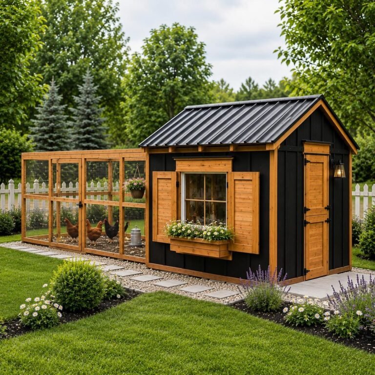 8′ x 8′ chicken coop with run plan; Garden coop designs (pdf download)