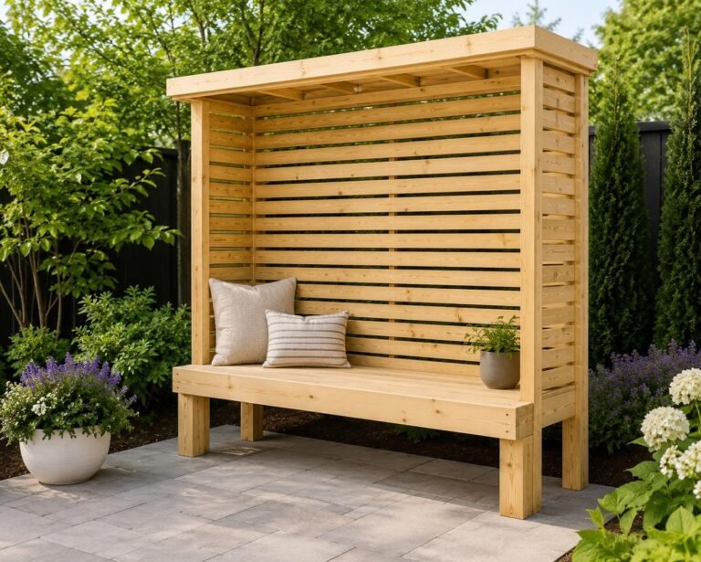 Modern Slatted Privacy Bench Plans | Outdoor Garden Seating DIY Woodworking (PDF)