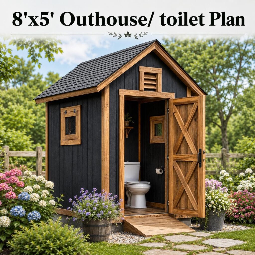 8×5 Outhouse Toilet Building Plan, DIY Privy Woodworking PDF (Digital Download)