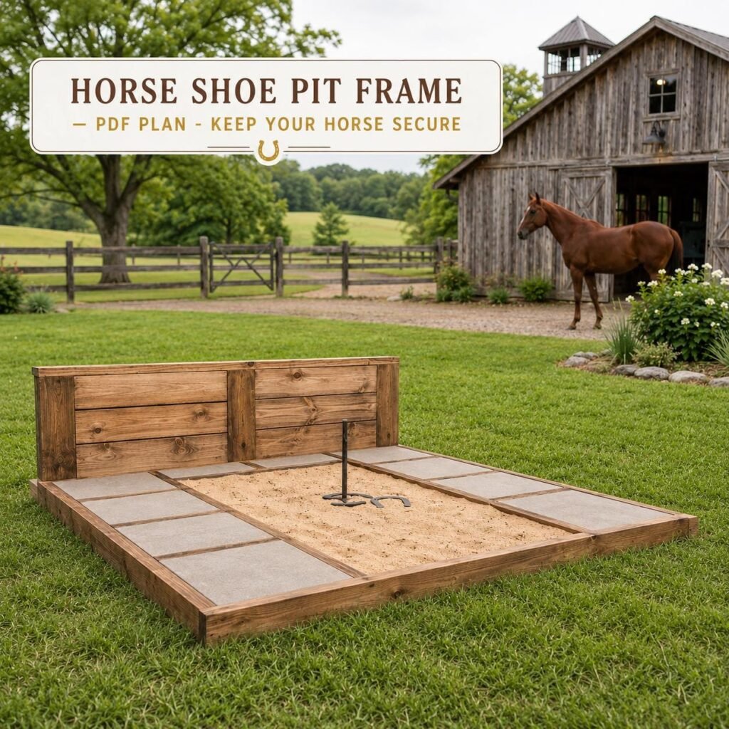 Horseshoe Pit Frame Plans PDF – DIY Outdoor Backyard Game Woodworking Plan
