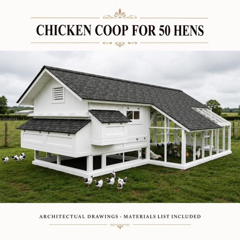Large Chicken Coop Plans PDF | DIY Farmhouse Hen House with Attached Run for 50 hens| Step-by-S