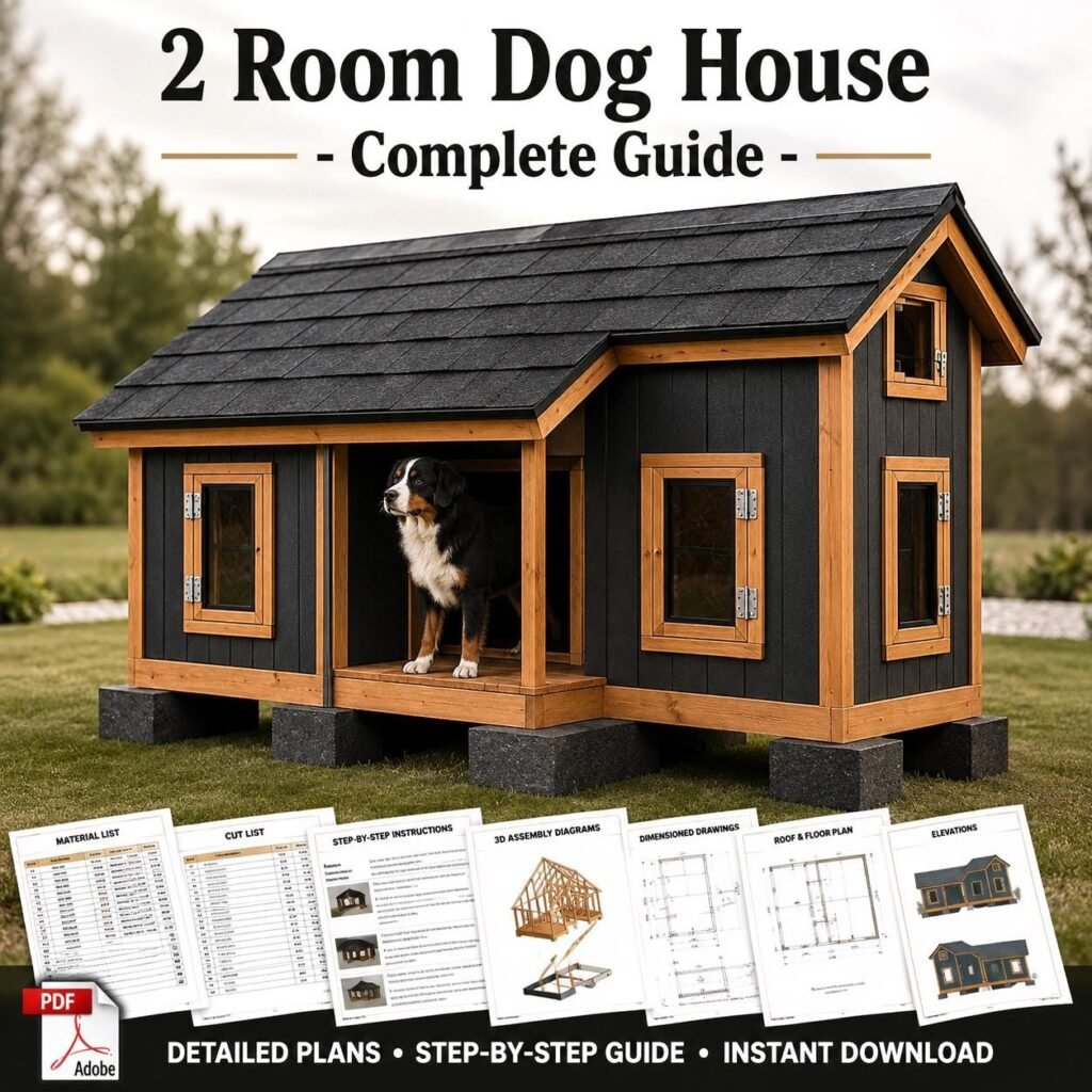Insulated 2-Room Dog House Plans, DIY Kennel Building Guide (PDF)