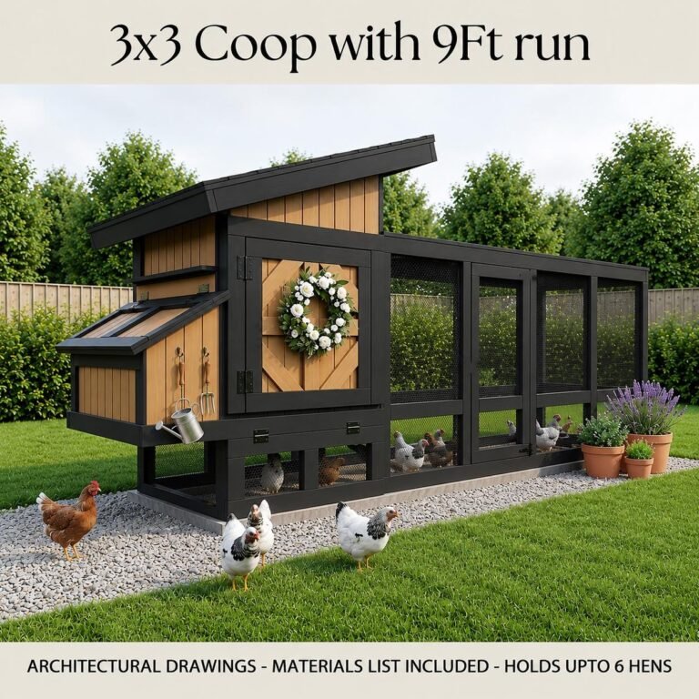 Walk In Chicken Coop Plans 12×3, Barn Style Coop with Run, DIY Backyard Chicken House Plans PDF