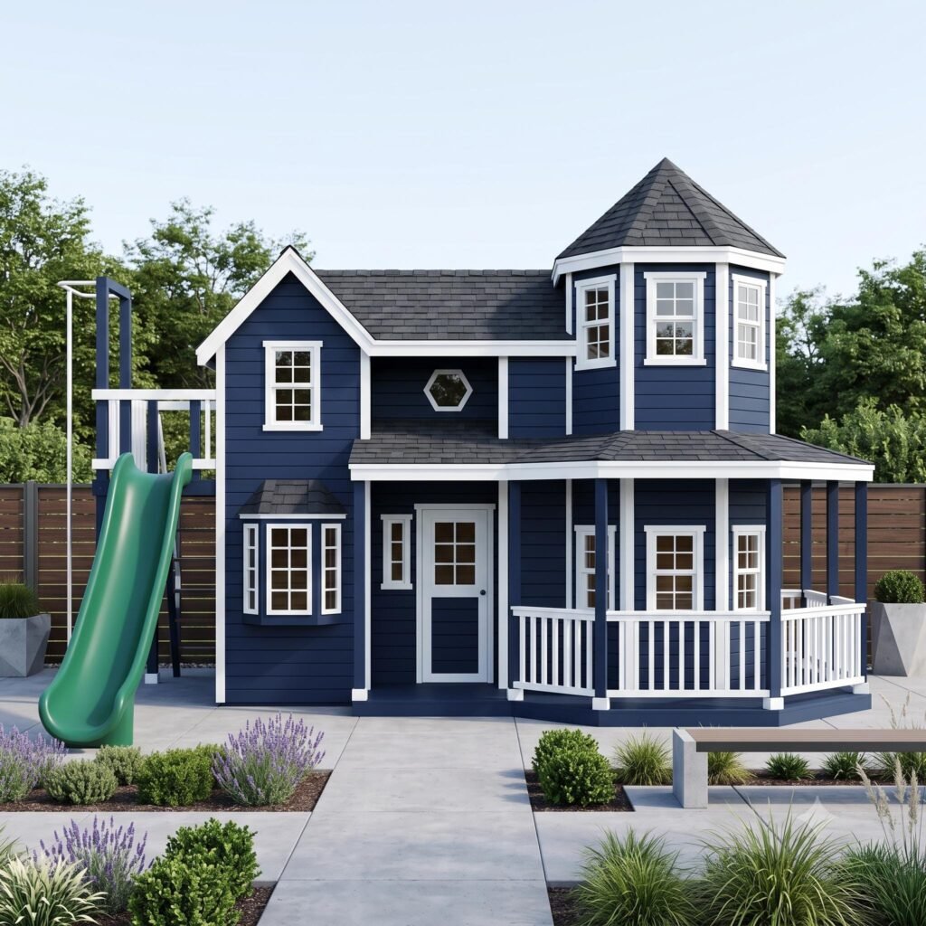 2-Story Playhouse Plan with Porch & Slide | DIY Backyard Playset Blueprint (PDF Download)