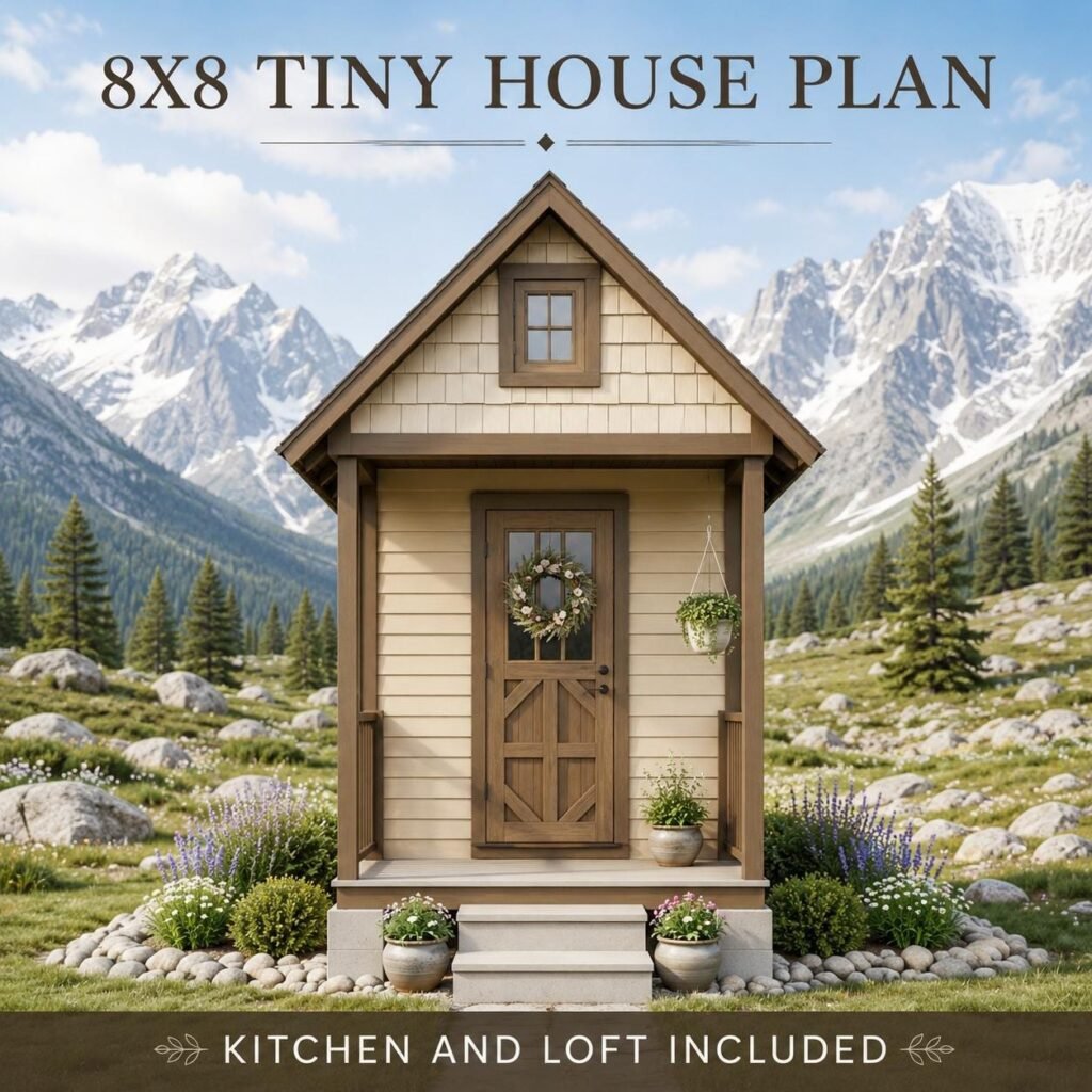 Backyard Studio Plan 8×8 with Sleeping Loft | Shed to Tiny Home Conversion Blueprint | Kit
