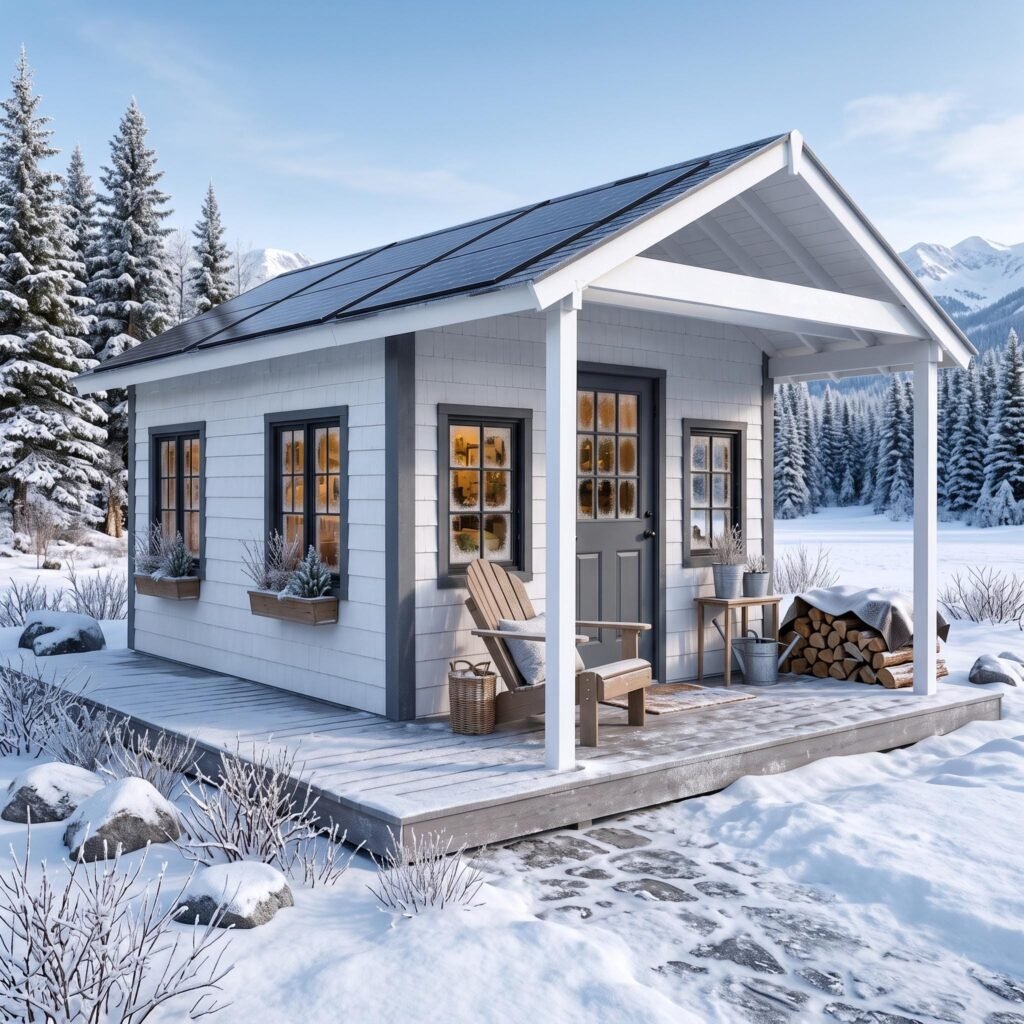 12×16 Winter Off Grid Cabin Plans with Deck  | Tiny House | Storage Shed Plans | Backyard Offic