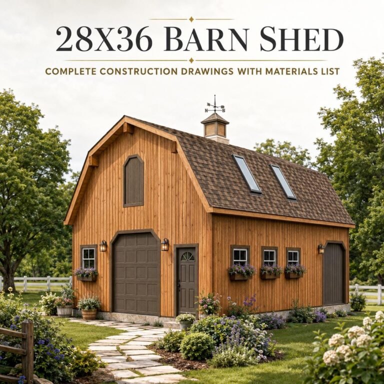 28×36 Barn Plans with Loft – Gambrel Roof Workshop storage shed Blueprints (PDF Download)