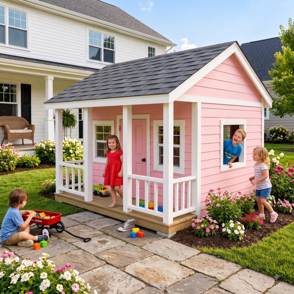 Cozy Playhouse Plans – 8×8 DIY Kids Outdoor Playhouse with Porch